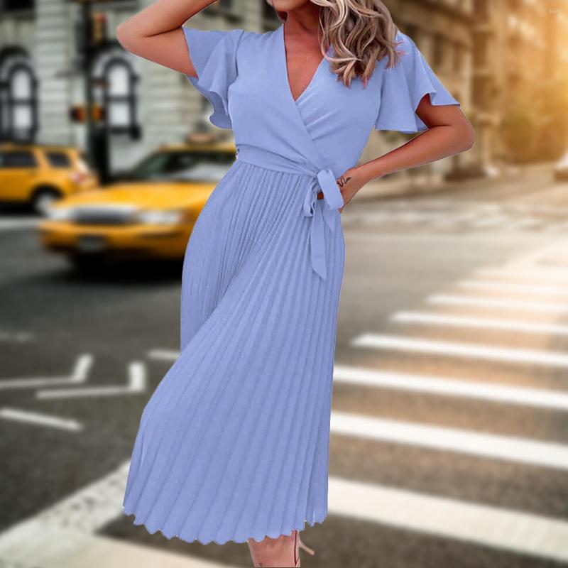 Casual Dresses Women Short Sleeve V-Neck Beach Swing Pleated Solid Color Satin Tie Waist Elegant Clubwear Party Dress, Light blue
Casual Dresses Women Short Sleeve V-Neck Beach Swing Pleated Solid Color Satin Tie Waist Elegant Clubwear Party Dress, Light blue