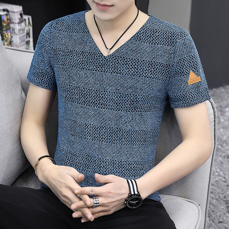 Men's T-Shirts Plain T Shirt Men Summer Top Vintage Streetwear Knitted Black T Shirt V neck Summer Short sleeve Casual White 5XL 6XL Plus size 23