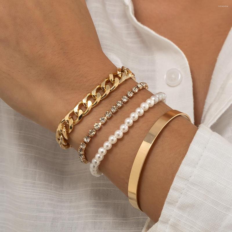 Link Bracelets Boho Imitation Pearl Beaded Thick Bracelet Ladies Vintage Simple Shiny Crystal Gold Color Metal Girls Fashion Jewelry
Link Bracelets Boho Imitation Pearl Beaded Thick Bracelet Ladies Vintage Simple Shiny Crystal Gold Color Metal Girls Fashion Jewelry
