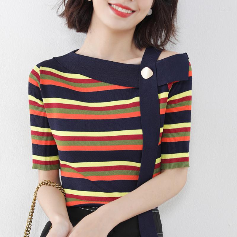 Women's T Shirts Striped Shirt Femme Off Shoulder T-Shirt Women Knitted Tshirt Summer Tops Woman Short Sleeve Slash Neck Female Clothes, Orange
Women's T Shirts Striped Shirt Femme Off Shoulder T-Shirt Women Knitted Tshirt Summer Tops Woman Short Sleeve Slash Neck Female Clothes, Orange