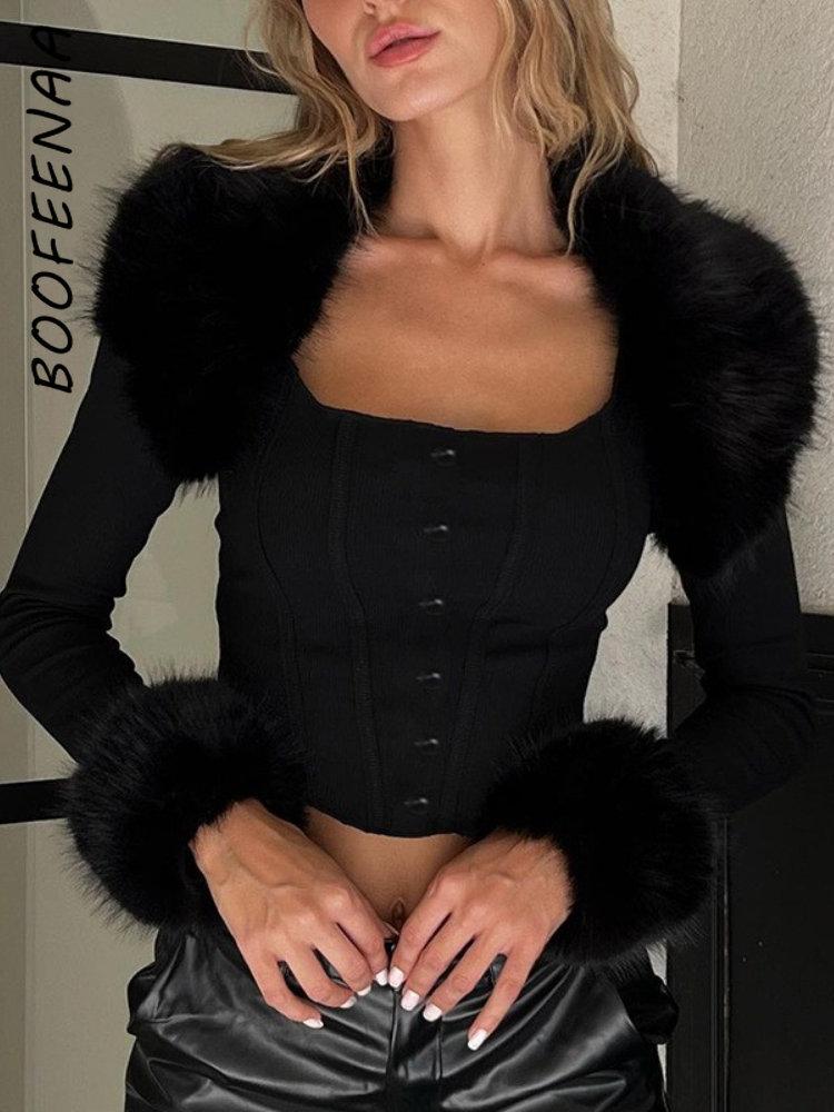 Sweaters BOOFEENAA Fuzzy Faux Fur Collar Cropped Cardigan Sweater Women Y2k Streetwear Cute Sexy Black Knitted Long Sleeve Top C66EI28, Tank top
Sweaters BOOFEENAA Fuzzy Faux Fur Collar Cropped Cardigan Sweater Women Y2k Streetwear Cute Sexy Black Knitted Long Sleeve Top C66EI28, Tank top