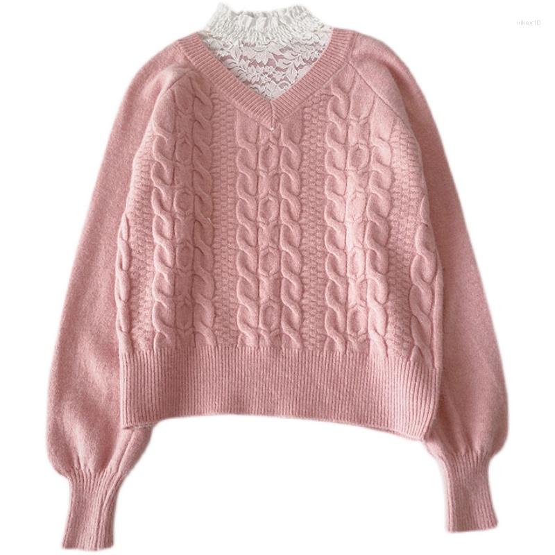 Women's Sweaters Winter Style Korean Sweet Lace Stitching V-neck Long-sleeved Twist Sweater Women, Black
Women's Sweaters Winter Style Korean Sweet Lace Stitching V-neck Long-sleeved Twist Sweater Women, Black