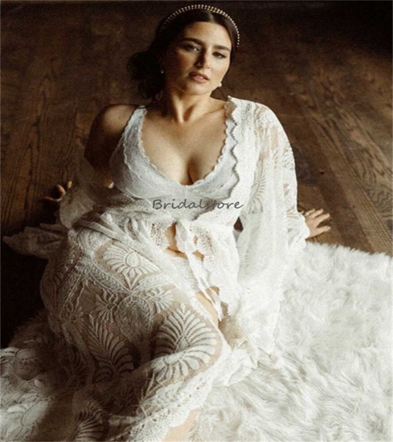 New Lace Maternity Wedding Dress For Baby Shower 2023 Photo Shoot Long Sleeve Boho Beach Bride Dresses Civil Pregnant Bridal vestidos de novia robe de