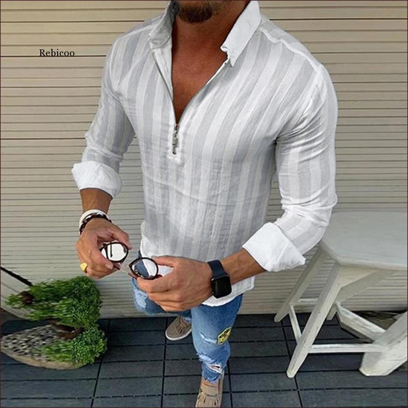Men's Casual Shirts Fashion Striped Men Long Sleeve Lapel Neck Zippers Streetwear Outerwear Chic Camisa Male ShirtsMen's, White
Men's Casual Shirts Fashion Striped Men Long Sleeve Lapel Neck Zippers Streetwear Outerwear Chic Camisa Male ShirtsMen's, White