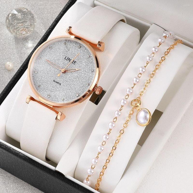 Wristwatches 2 Piece Ladies Watch Set Fashion Starry Dial Bracelet Women's Leather Strap Quartz Girl's WristWatch, White
Wristwatches 2 Piece Ladies Watch Set Fashion Starry Dial Bracelet Women's Leather Strap Quartz Girl's WristWatch, White