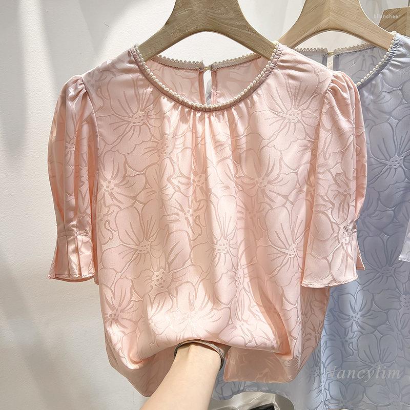 Women' Blouses Elegant Flaral Satin Shirt For Women Bead Round Neck Printed Chiffon Office Lady All-Match Short Sleeve Top Summer, Blue
Women' Blouses Elegant Flaral Satin Shirt For Women Bead Round Neck Printed Chiffon Office Lady All-Match Short Sleeve Top Summer, Blue