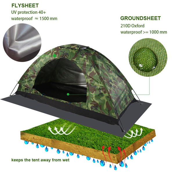 1-3 Person Outdoor Camping Waterproof 4 Season Family Tent Camouflage Hiking