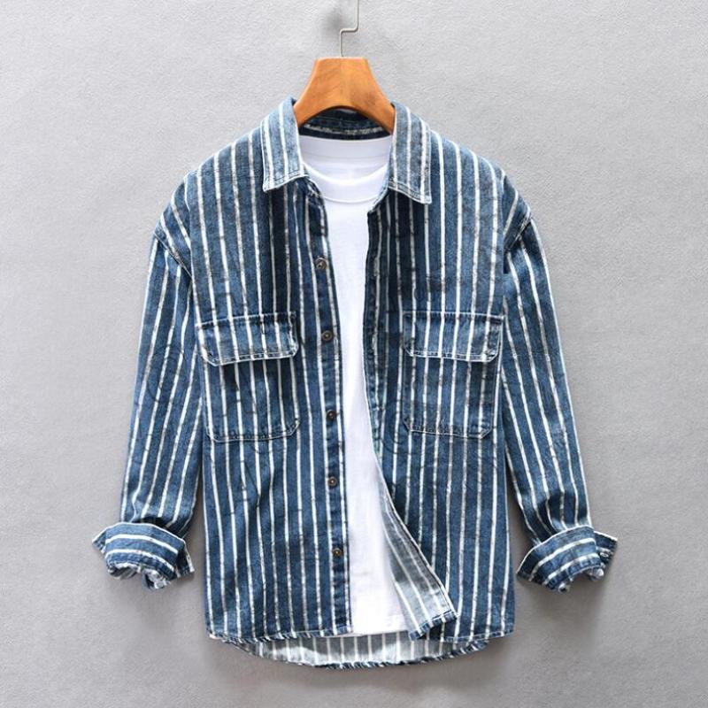 Men's Casual Shirts 2023 Custom Woven Striped Washed Used Denim Shirt Men's Work Style American Retro Trend Youth Tops W490, Blue
Men's Casual Shirts 2023 Custom Woven Striped Washed Used Denim Shirt Men's Work Style American Retro Trend Youth Tops W490, Blue