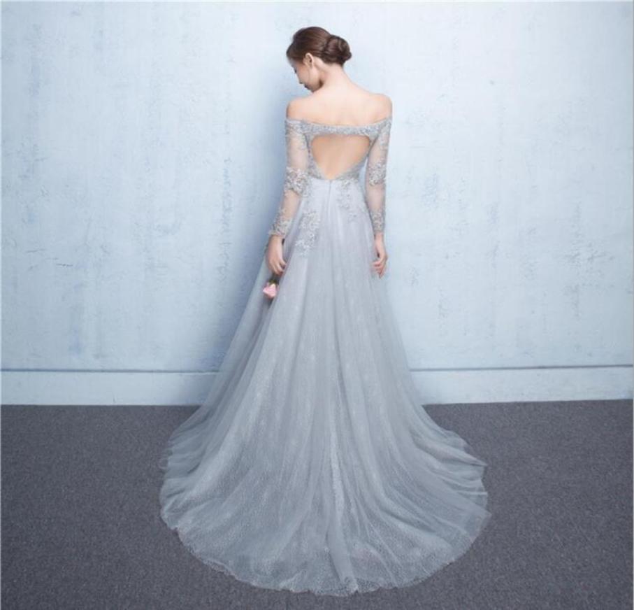 Custom made Grey off shoulder backless Tiered A line sweep train long bridesmaid Quinceanera prom party evening homecoming dress p8288722, White
Custom made Grey off shoulder backless Tiered A line sweep train long bridesmaid Quinceanera prom party evening homecoming dress p8288722, White