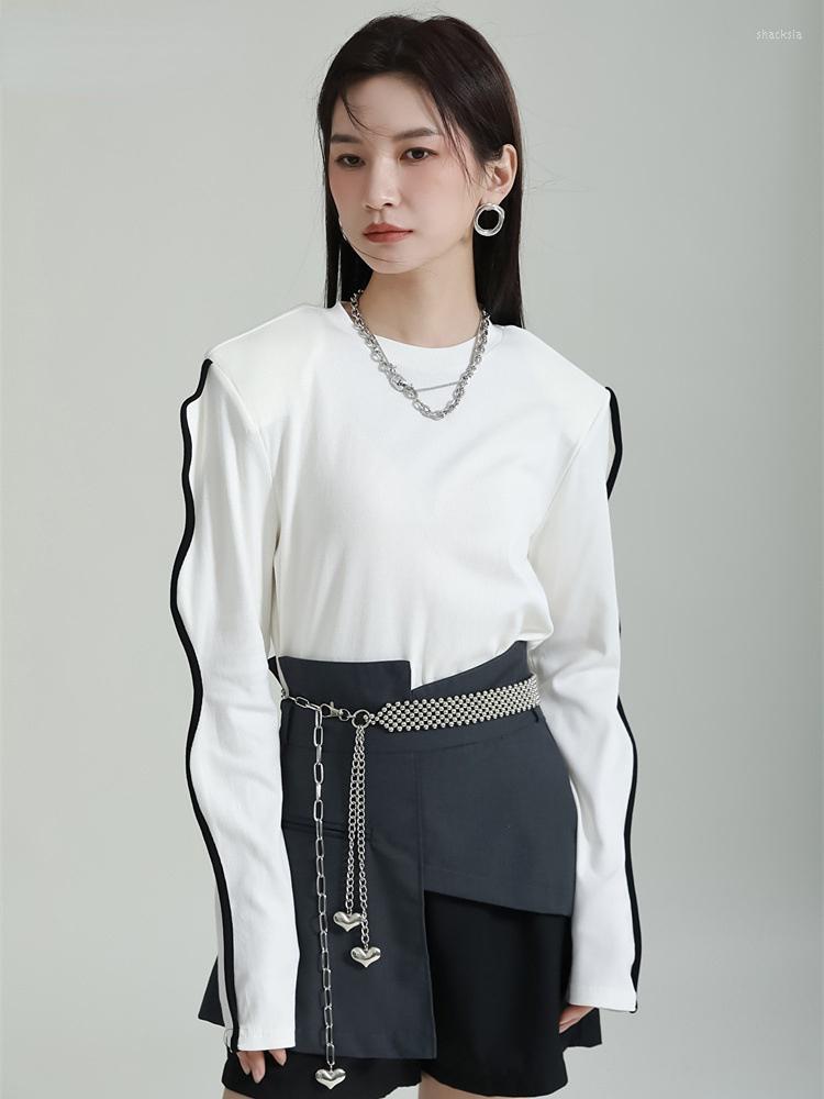 Women's T Shirts Women White Topstitched Shoulder Padded Temperament T-shirt Round Neck Long Sleeve Fashion Spring Autumn 2023 1DF5733, Black
Women's T Shirts Women White Topstitched Shoulder Padded Temperament T-shirt Round Neck Long Sleeve Fashion Spring Autumn 2023 1DF5733, Black