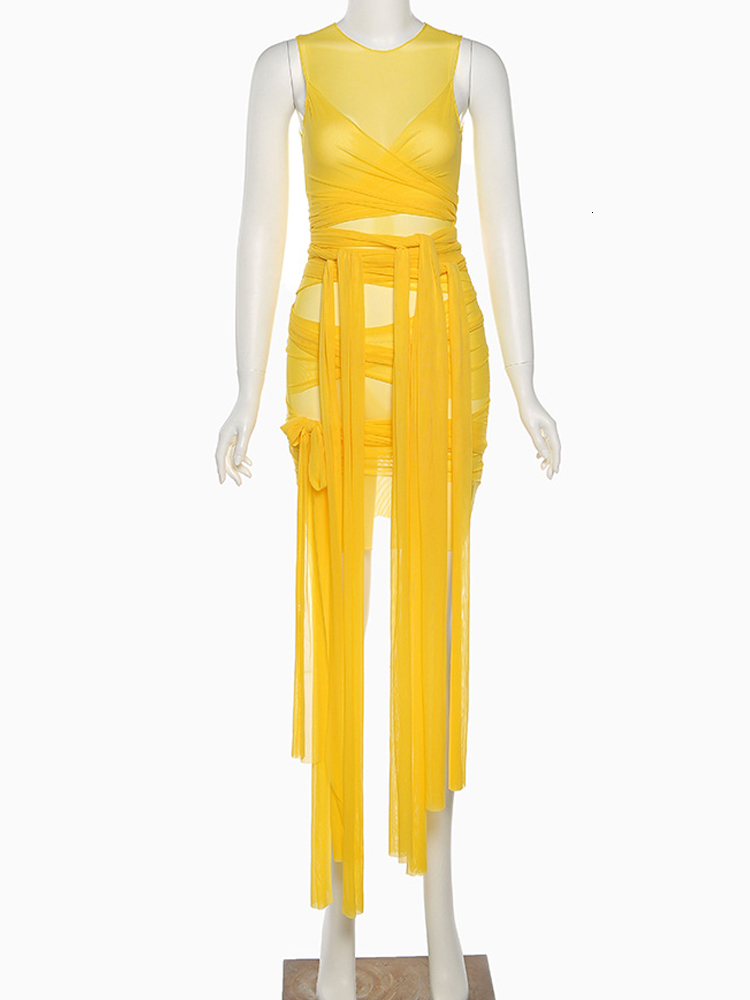 Party Dresses Weird Puss Multilayer Mesh Women Dress Sexy Lace Up Sleeveless Sling Skinny Stretchy Summer Fashion Mini Bodycon Clubwear 230508