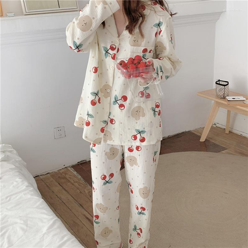 Women's Sleepwear Cherry Print Pyjamas Bear Cartoon Autumn Winter Suit Women Cotton Gauze Pajama Set Homewear Pants Breathable Soft L807, Picture color
Women's Sleepwear Cherry Print Pyjamas Bear Cartoon Autumn Winter Suit Women Cotton Gauze Pajama Set Homewear Pants Breathable Soft L807, Picture color