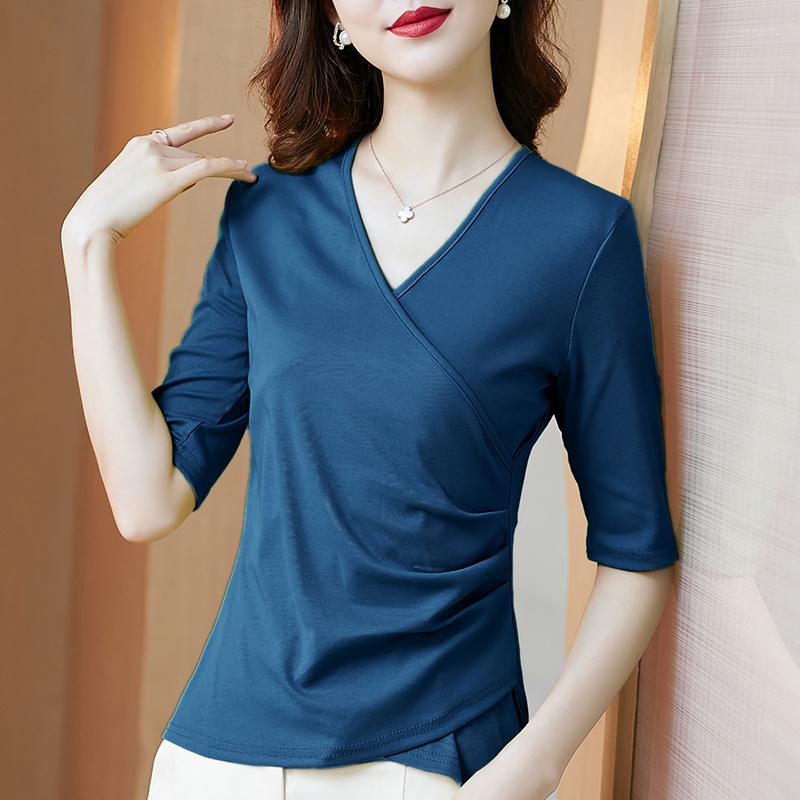 Women' T Shirts Folds V Neck Shirt Women Tshirt Casual Cotton Tee Femme 2023 Summer Tops Womens Clothing T-Shirts Camisetas De Mujer, Blue
Women' T Shirts Folds V Neck Shirt Women Tshirt Casual Cotton Tee Femme 2023 Summer Tops Womens Clothing T-Shirts Camisetas De Mujer, Blue