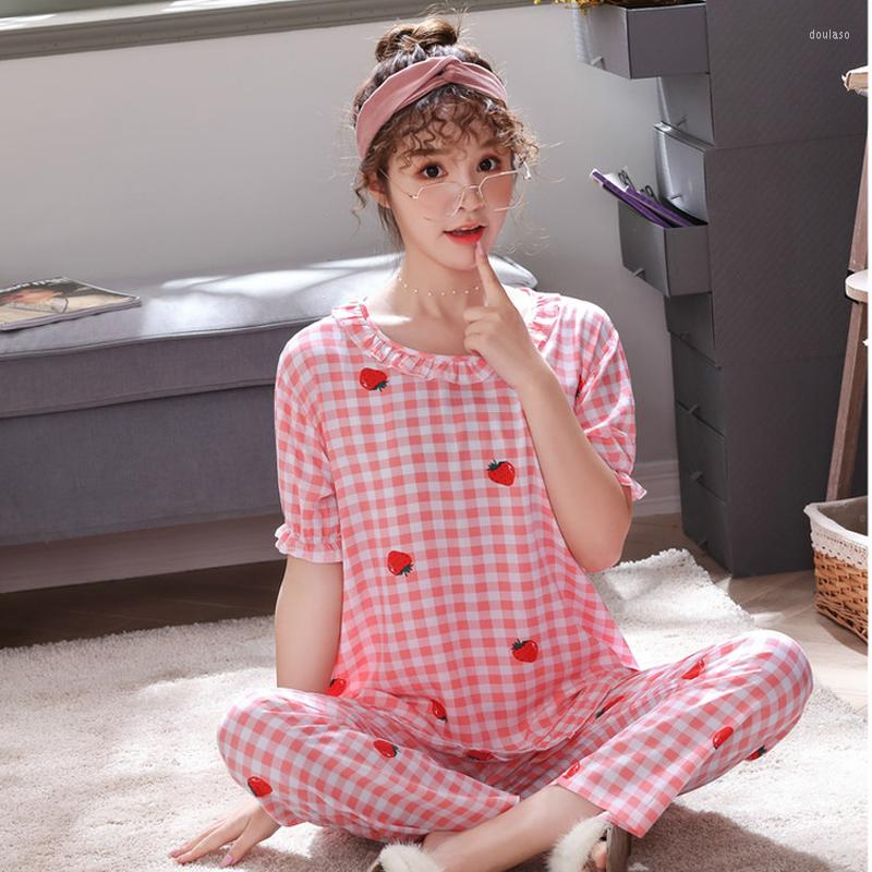 Women's Sleepwear Brand Summer Cotton Short Sleeved Long Pants Women Pajamas Set Pyjamas Sweet Fruits Print Pijamas Homewear
Women's Sleepwear Brand Summer Cotton Short Sleeved Long Pants Women Pajamas Set Pyjamas Sweet Fruits Print Pijamas Homewear