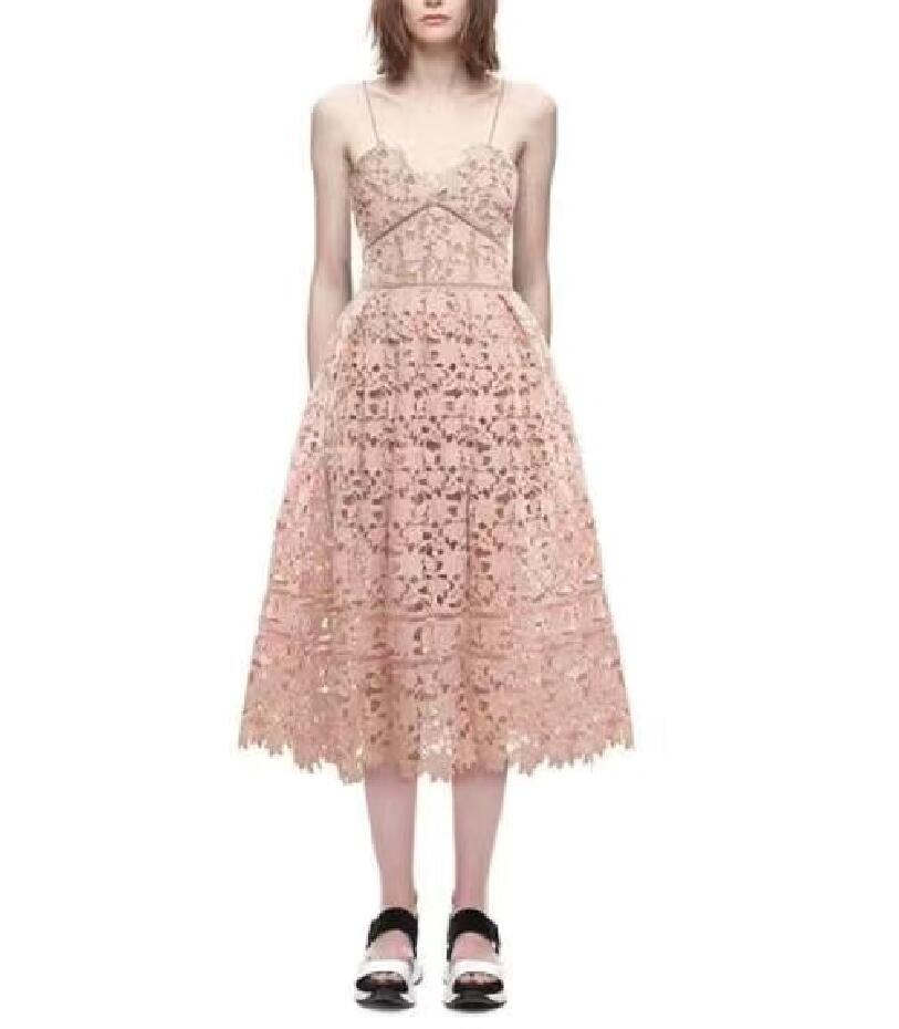 23-se-lf-p-t New Summer Strap Hollow Lace Beach Dress
