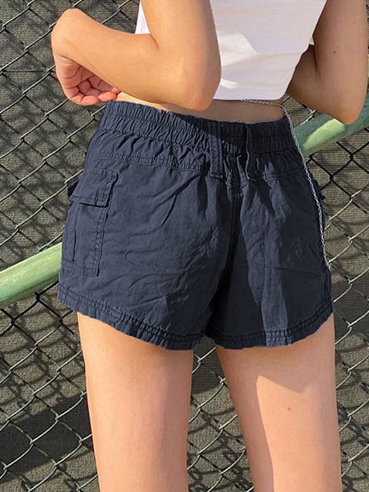 Womens Shorts Rapcopter y2k Solid Cargo Pockets Elastic Band Low Waisted Harajuku Retro Basic Casual Sporty Bottom Women Biker 230508