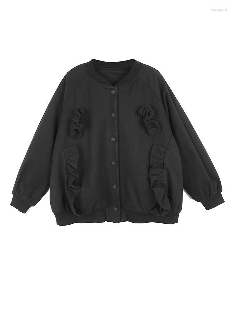 Women's Jackets Loose Fit Black Ruffles Big Size Jacket Stand Collar Long Sleeve Women Coat Fashion Tide Spring Autumn 2023 C367
Women's Jackets Loose Fit Black Ruffles Big Size Jacket Stand Collar Long Sleeve Women Coat Fashion Tide Spring Autumn 2023 C367