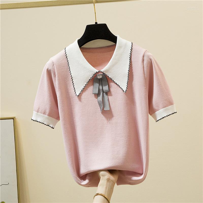 Women's T Shirts Korean Fashion Bow Women Shirt Turn-Down Collar Knitted Tee Female Summer Short Sleeve Sweet Style Tshirt Woman Clothes, Black
Women's T Shirts Korean Fashion Bow Women Shirt Turn-Down Collar Knitted Tee Female Summer Short Sleeve Sweet Style Tshirt Woman Clothes, Black