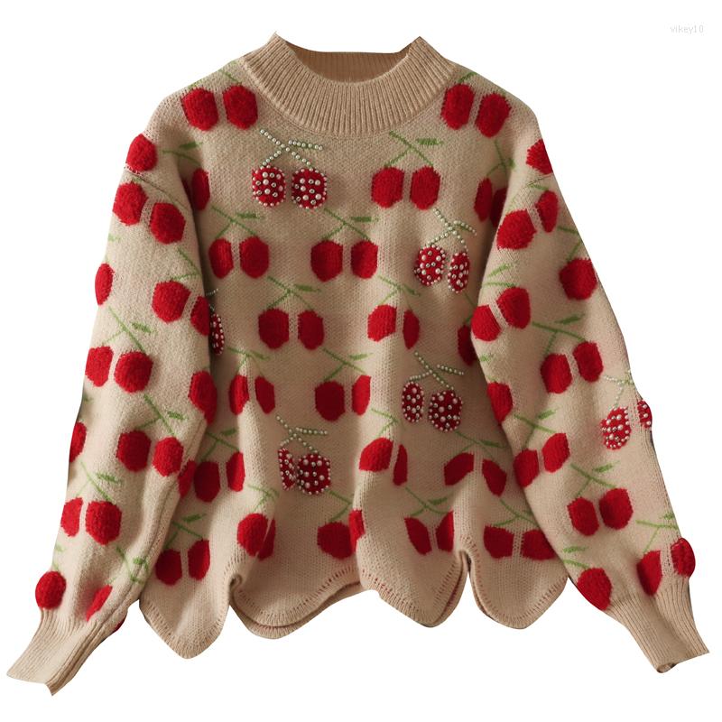 Women's Sweaters Autumn Wavy Edges Loose Sweet Style Cherry Print Round Neck Long-sleeved Pullover Knit Sweater, Black
Women's Sweaters Autumn Wavy Edges Loose Sweet Style Cherry Print Round Neck Long-sleeved Pullover Knit Sweater, Black
