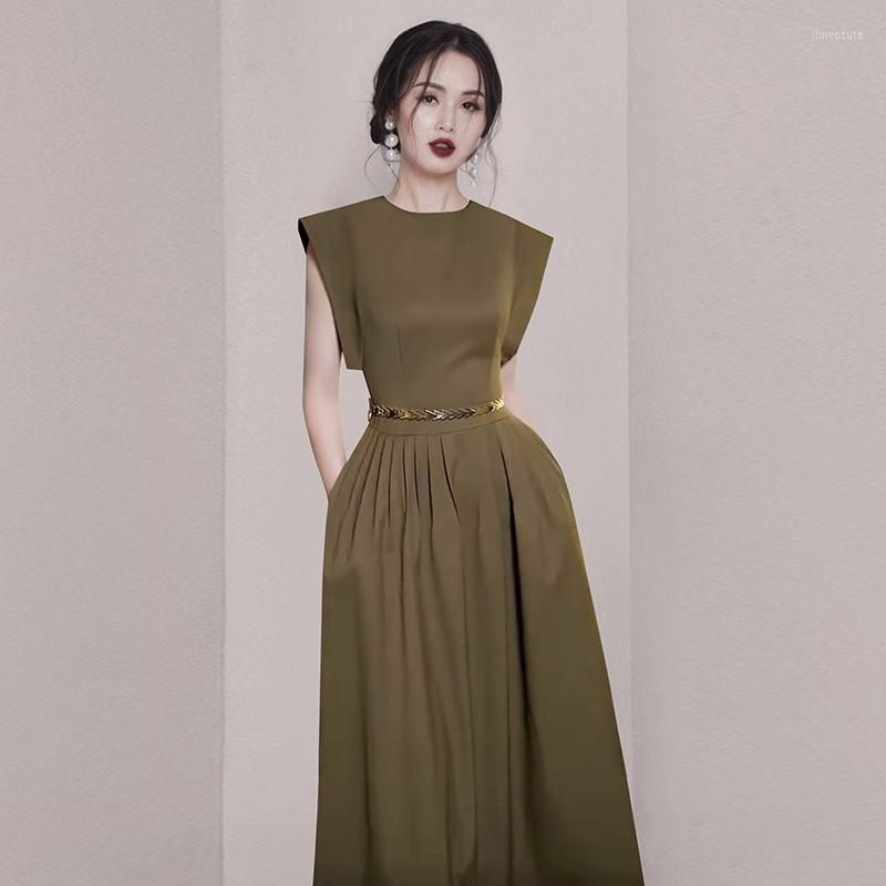 Casual Dresses Elegant Summer Ladies Office Long Dress High Quality Designer Women O Neck Sleeveless Pockets Slim Waist Work Vestidos With, Army green
Casual Dresses Elegant Summer Ladies Office Long Dress High Quality Designer Women O Neck Sleeveless Pockets Slim Waist Work Vestidos With, Army green