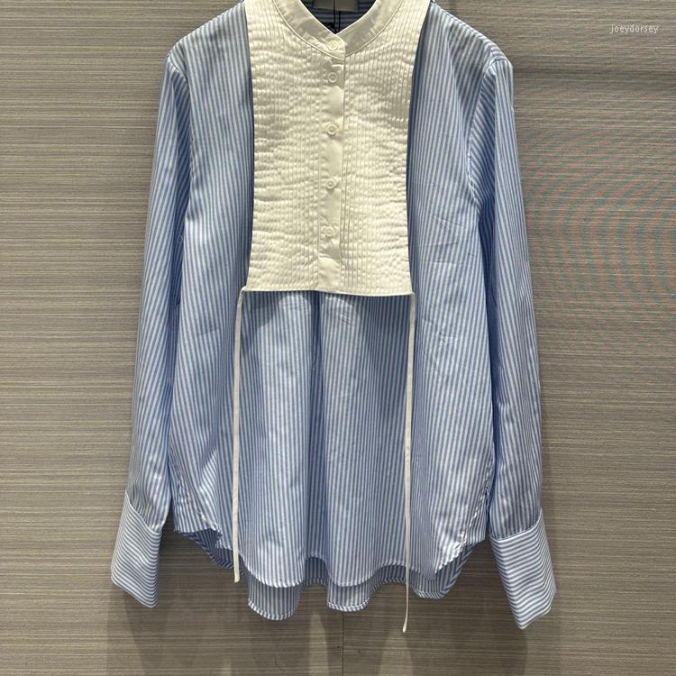 Women' Blouses High-end Blouse Women Stand Collar Age-reducing Stripe Pleated Design Casual Medium-long Shirt, Light blue
Women' Blouses High-end Blouse Women Stand Collar Age-reducing Stripe Pleated Design Casual Medium-long Shirt, Light blue
