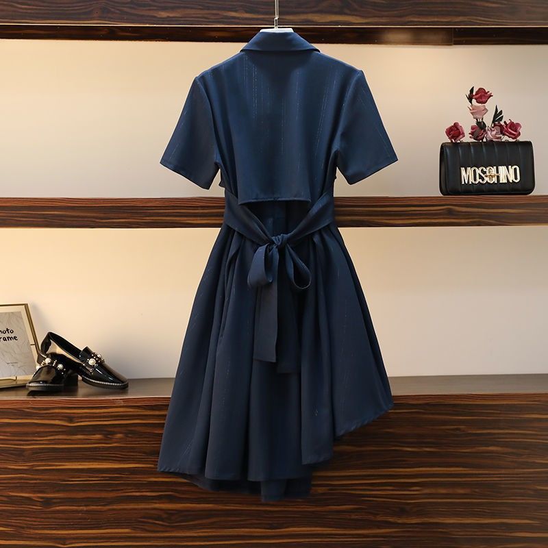 Casual Dresses Summer Preppy Style Bandage Blue Dress Women's Fashion Polo Collar Bowknot Asymmetrical Dresses Student Trendy Streetwear 230509