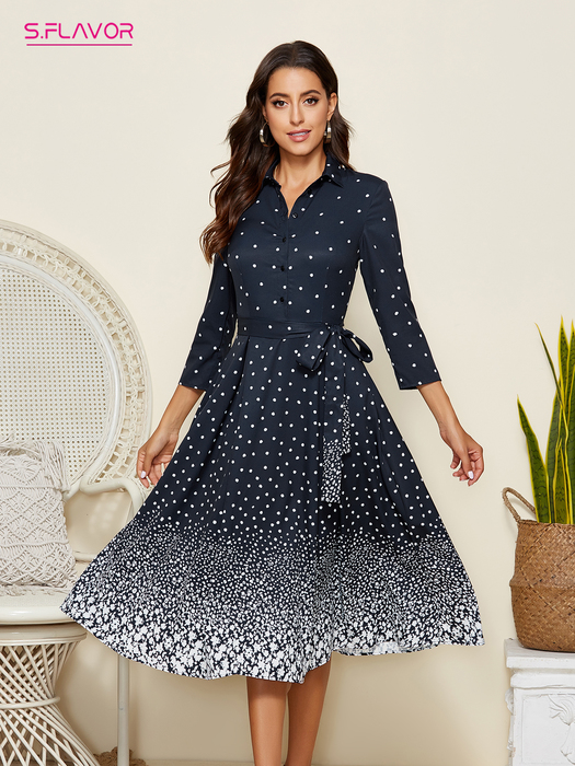 Casual Dresses S.FLAVOR Single Button Star Print Gradual Midi Dresses For Women Elegant 3/4 Sleeve Slim Retro A-line Vestidos 230509, Blue
Casual Dresses S.FLAVOR Single Button Star Print Gradual Midi Dresses For Women Elegant 3/4 Sleeve Slim Retro A-line Vestidos 230509, Blue