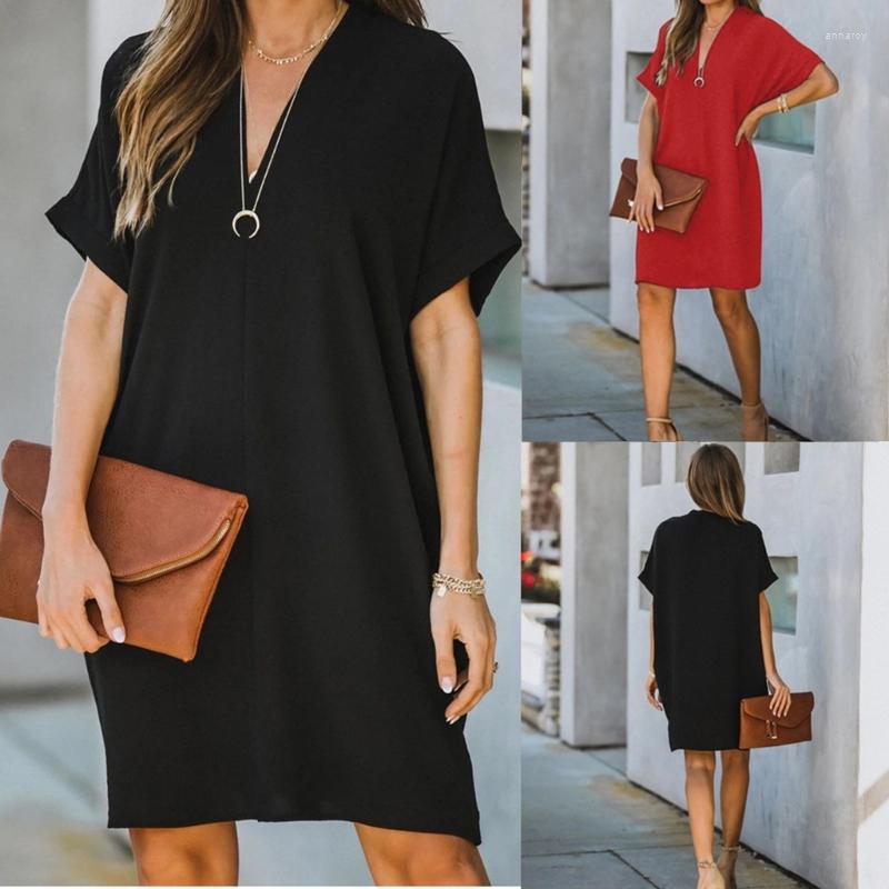 Casual Dresses Women Short Sleeve Summer Solid Color Mini Dress V Neck Loose Fit Knee Length, Black
Casual Dresses Women Short Sleeve Summer Solid Color Mini Dress V Neck Loose Fit Knee Length, Black