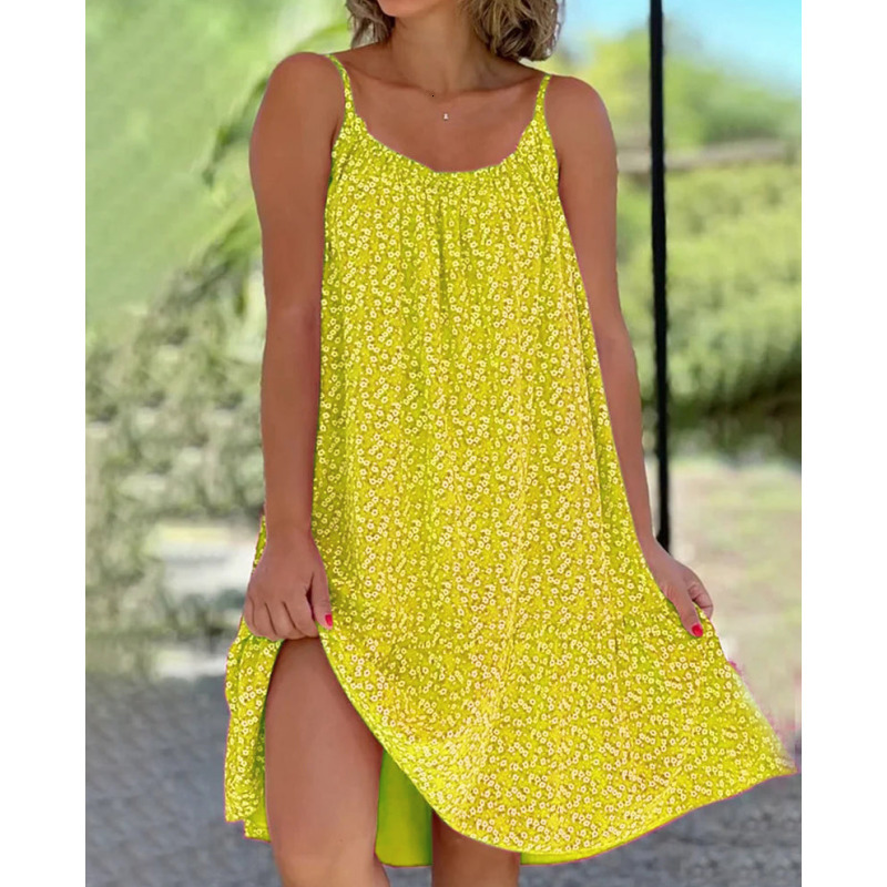 Party Dresses Summer Floral Strap ALine Fashion Sexy Plus Size Sleeveless Pullover Casual Loose Round Neck S5xl 230508