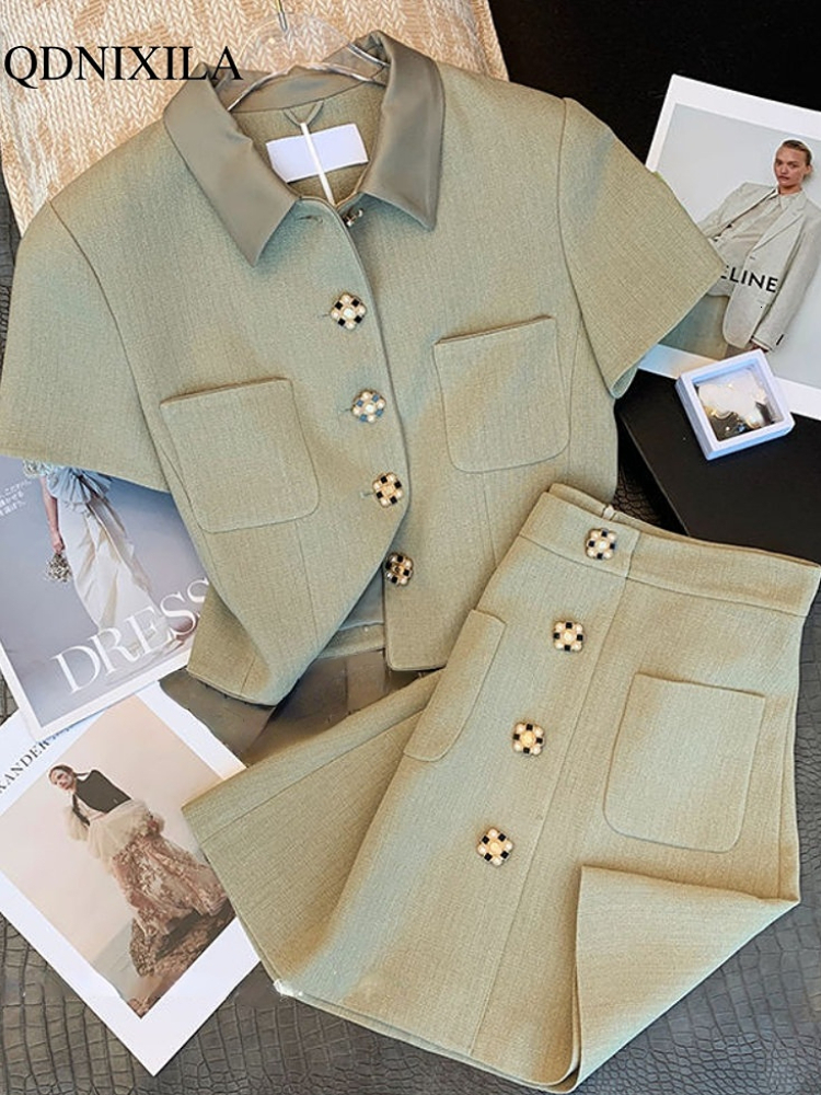 Two Piece Dress 2023 Summer Women's Suit with Skirt Korean Fashion and Short Top Elegant Vintage Outfits for Women 2 Set 230508, Green
Two Piece Dress 2023 Summer Women's Suit with Skirt Korean Fashion and Short Top Elegant Vintage Outfits for Women 2 Set 230508, Green