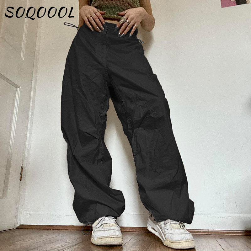 

Women' Pants Capris Y2K Cargo Pants Women Low Waist Drawstring Sweatpant Streetwear Vintage Baggy Wide Leg Trousers Oversized Parachute Pants Jogger 230508, Black a