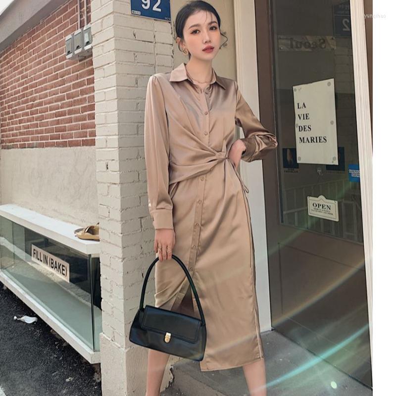 Casual Dresses Spring Women Dress Irregular Bandage Elegant Chic Design Mid-Calf Khaki Long Shirt Female Clothing French Style
Casual Dresses Spring Women Dress Irregular Bandage Elegant Chic Design Mid-Calf Khaki Long Shirt Female Clothing French Style
