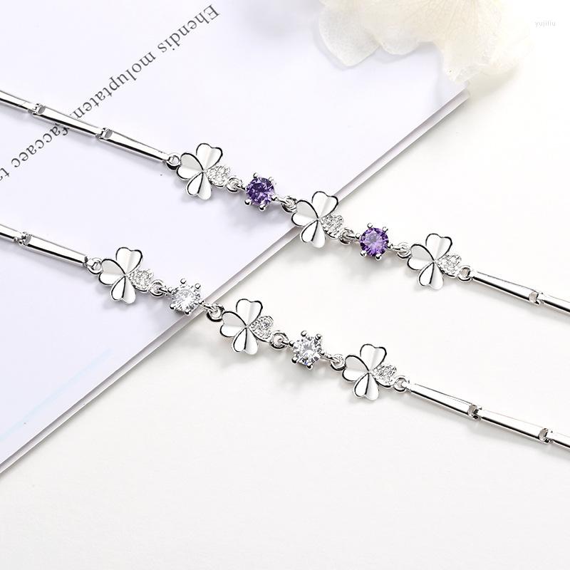 Link Bracelets Romantic Purple Blue Zircon Bracelet Four-leaf Clover Women Girl Jewelry
Link Bracelets Romantic Purple Blue Zircon Bracelet Four-leaf Clover Women Girl Jewelry