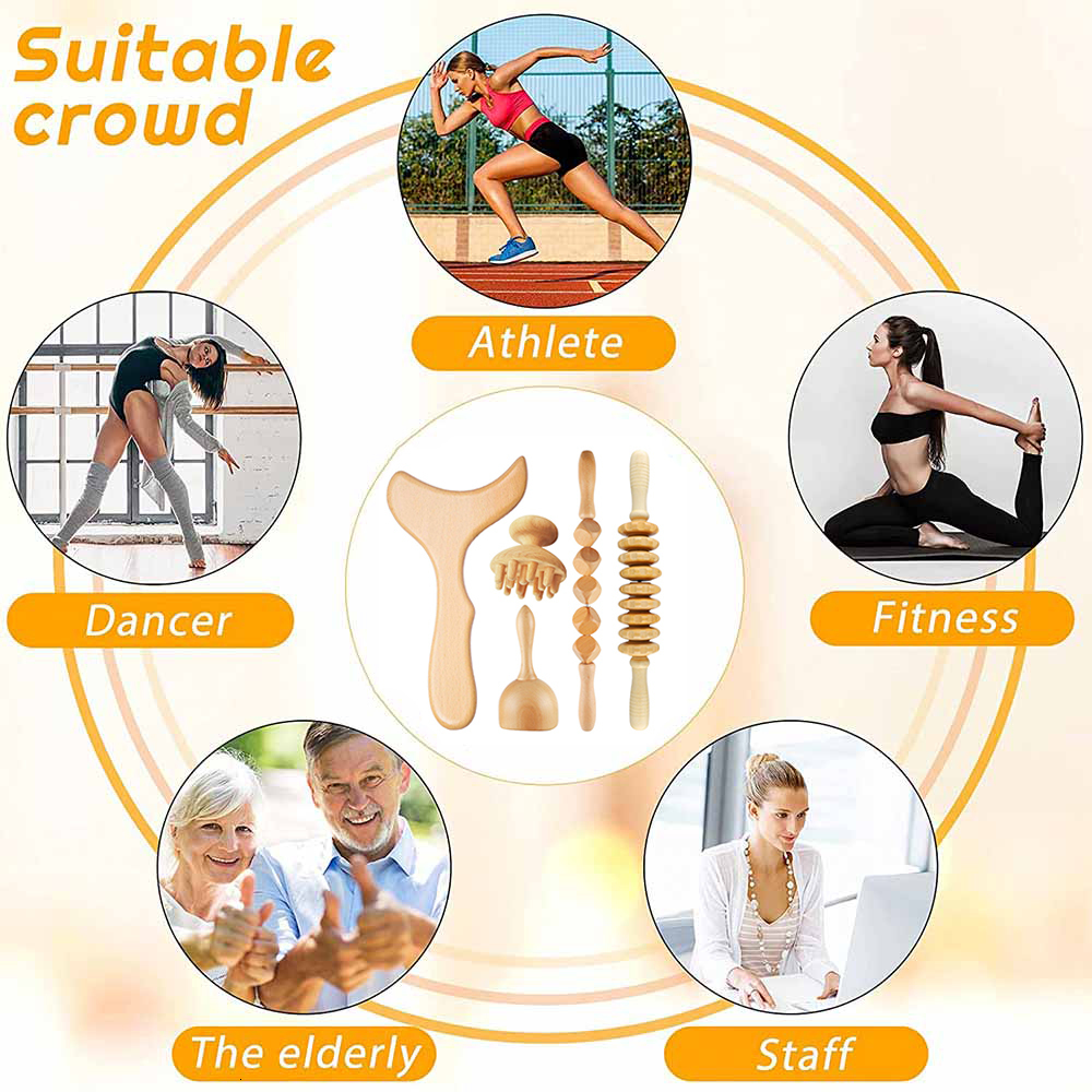 Massaging Neck Pillowws Handheld Body Wooden Massage Roller Anti Cellulite r Wood Therapy Tools for Lymphatic Drainage Muscle Relaxation 230508