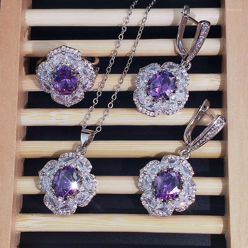 Necklace Earrings Set Funmode 3PCS Purple Flower Shape Cubic Zircon Bridal For Female Wedding Jewelry Adornment Wholesale FS95, Picture shown
Necklace Earrings Set Funmode 3PCS Purple Flower Shape Cubic Zircon Bridal For Female Wedding Jewelry Adornment Wholesale FS95, Picture shown
