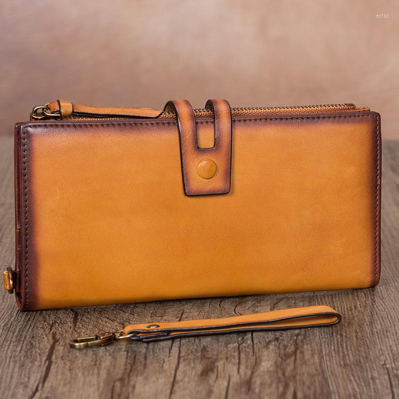Wallets Retro Leather Women's Wallet Card Holder Buckle Long Zipper Anti-theft Brush Demagnetization Purses First Layer Cowhide
Wallets Retro Leather Women's Wallet Card Holder Buckle Long Zipper Anti-theft Brush Demagnetization Purses First Layer Cowhide