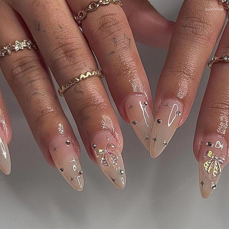 False Nails 3D Fake Accessories Short French Almond Tips Nude Ice Nail With Silver Glitter Diamond Butterfly Designs Press On, With box
False Nails 3D Fake Accessories Short French Almond Tips Nude Ice Nail With Silver Glitter Diamond Butterfly Designs Press On, With box