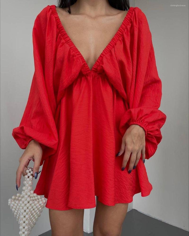 Casual Dresses For Women 2023 Fashion V-neck Long Sleeved Shirt Dress With Bubble Sleeves And Large Swing Skirt Vestidos
Casual Dresses For Women 2023 Fashion V-neck Long Sleeved Shirt Dress With Bubble Sleeves And Large Swing Skirt Vestidos
