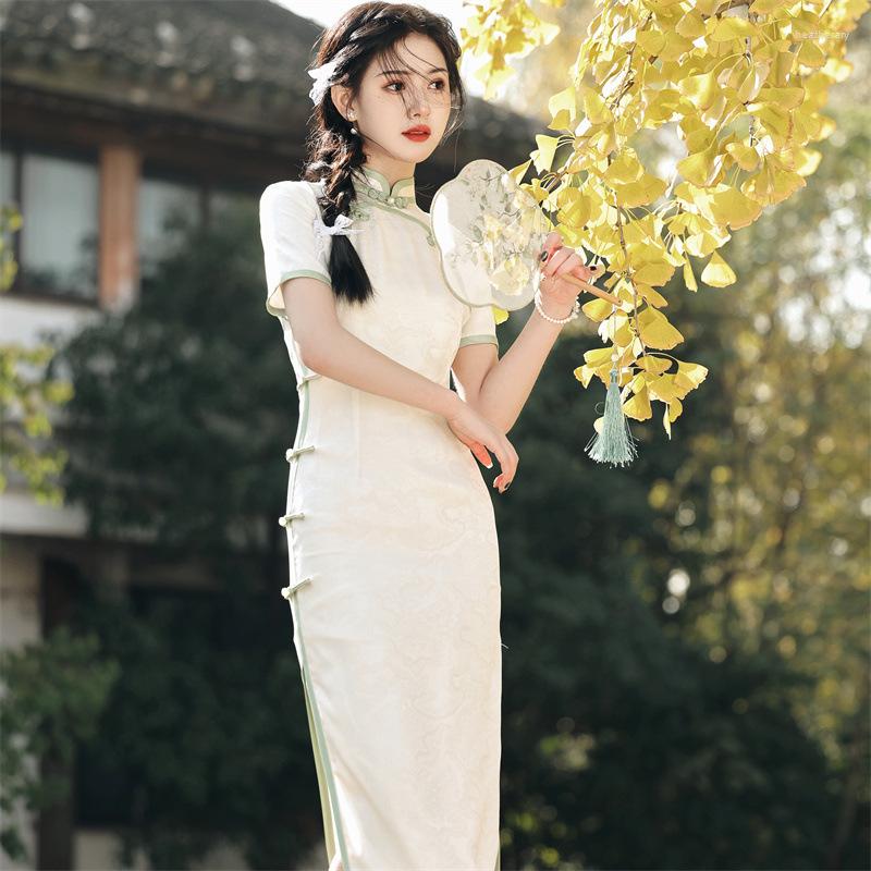 Ethnic Clothing Elegant Retro Sexy Jacquard Satin Cheongsam Classic Women's Handmade Buttons Qipao Chinese Daily Dress
Ethnic Clothing Elegant Retro Sexy Jacquard Satin Cheongsam Classic Women's Handmade Buttons Qipao Chinese Daily Dress
