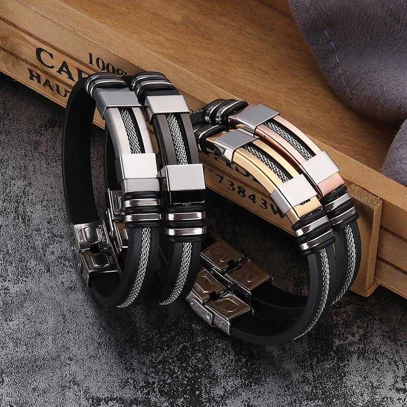 Ornament Wholesale Bracelets Silicone Titanium Steel Mens Hip Hop Bracelet Punk Stainless Exaggerated
Ornament Wholesale Bracelets Silicone Titanium Steel Mens Hip Hop Bracelet Punk Stainless Exaggerated