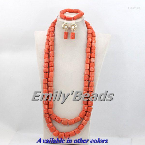 Necklace Earrings Set Longest Nigerian African Costume Wedding Beads Coral CJ237, Picture shown