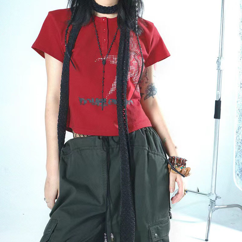 Women's Tanks Camis Xingqing Harajuku Crop Top Japanese Style Star Pattern Round Neck Short Sleeve T Shirts Graphic Tee y2k Women Clothes Streetw