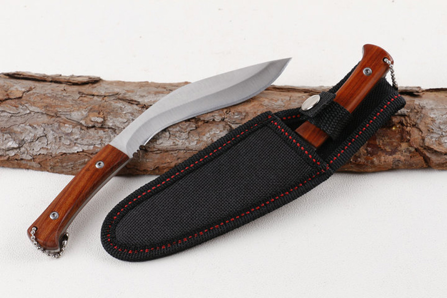 Small hete 440C Satin Blade Full Tang Wood Handle Fixed Blades Knives Outdoor Camping hiking Fishing Survival Knife With Nylon Sheath