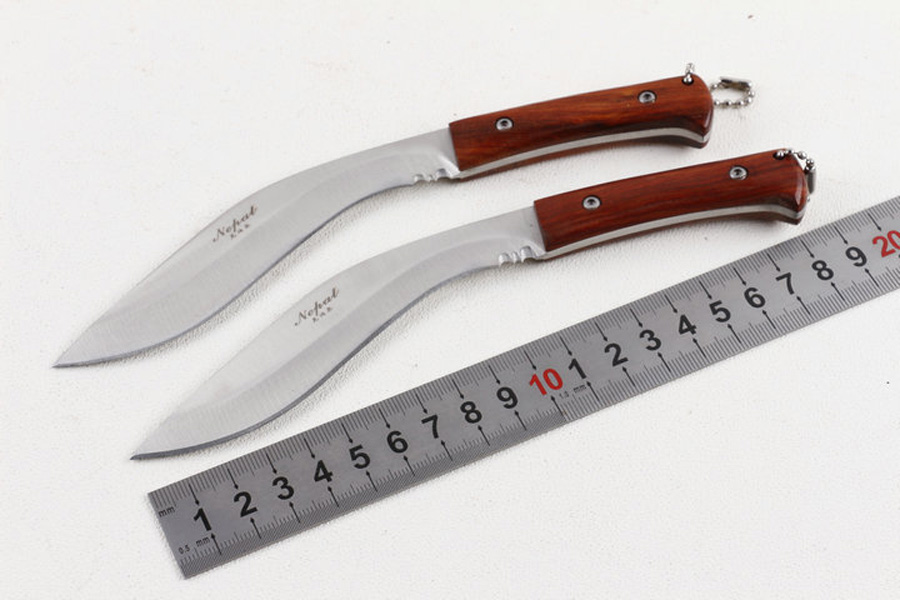 Small hete 440C Satin Blade Full Tang Wood Handle Fixed Blades Knives Outdoor Camping hiking Fishing Survival Knife With Nylon Sheath