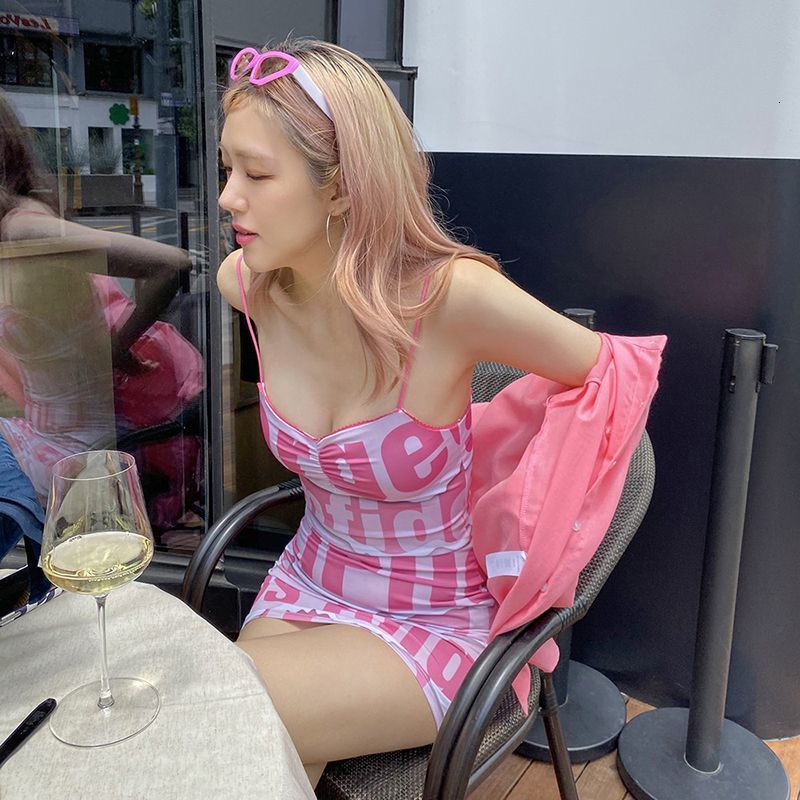 Street Style Sexy Letter Print Drop Strap Dress: Bold, Versatile, Summer Essential B2