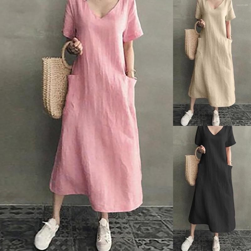 Casual Dresses Spring And Summer Women Short Sleeved V Neck Causal Dress With Pocket, Khaki
Casual Dresses Spring And Summer Women Short Sleeved V Neck Causal Dress With Pocket, Khaki