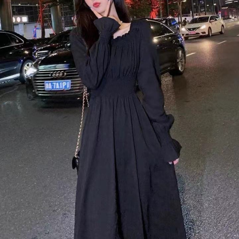 Casual Dresses HOUZHOU White Elegant Dress Women Square Collar Long Sleeve Dresses Vintage Autumn Fairy Robe Korean Fashion Outfits 230509