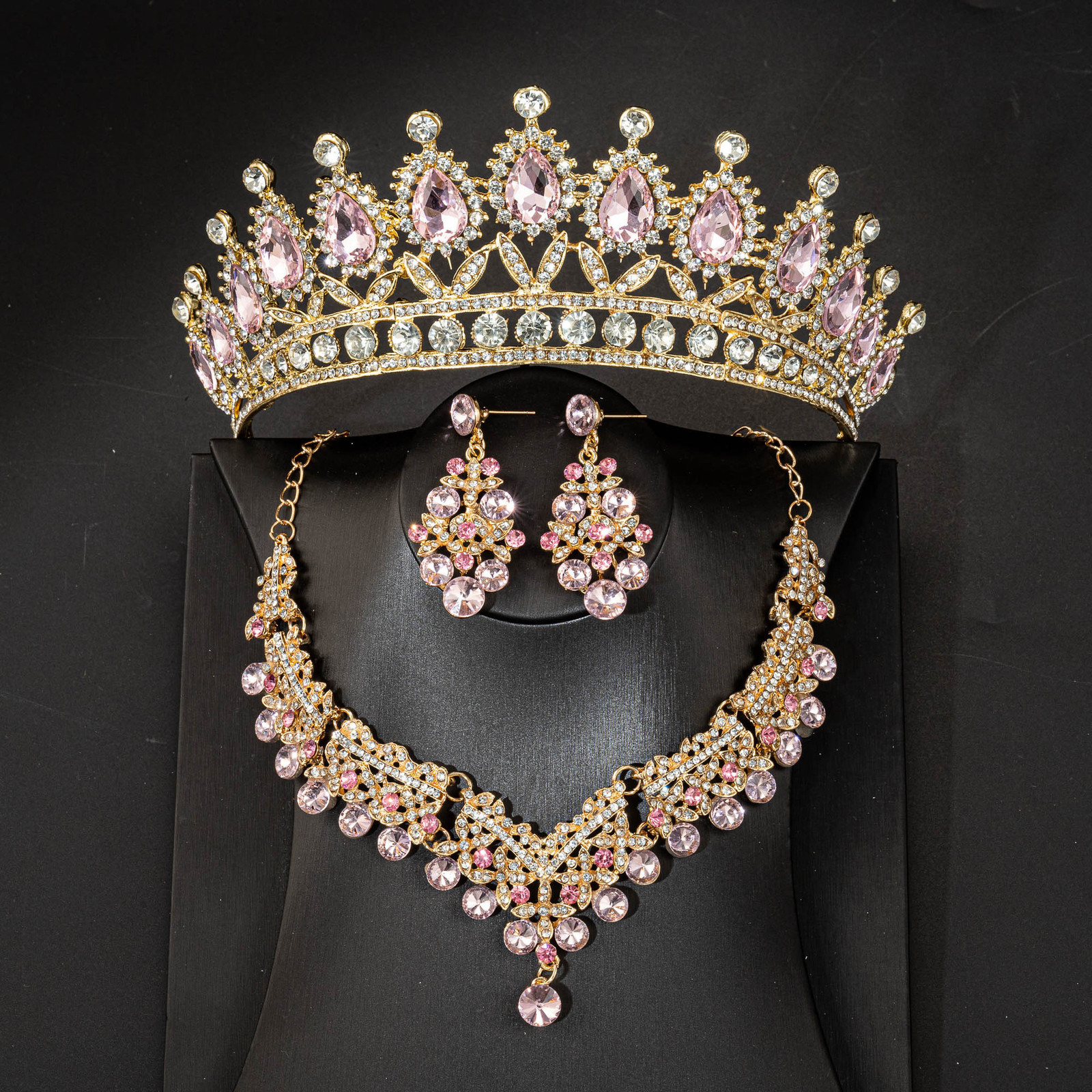 Wedding Hair Jewelry Crystal Bridal Tiaras Crown Women Queen Princess Purple Pink Red Blue Green Necklace Sets Fashion Set Diadems 230508