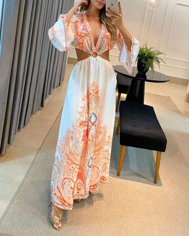 Casual Dresses Elegant Women's Dress 2023 Summer Fashion Sexy Seaside V-Neck Printed Hollow Irregular Long-Sleeved For Women
Casual Dresses Elegant Women's Dress 2023 Summer Fashion Sexy Seaside V-Neck Printed Hollow Irregular Long-Sleeved For Women