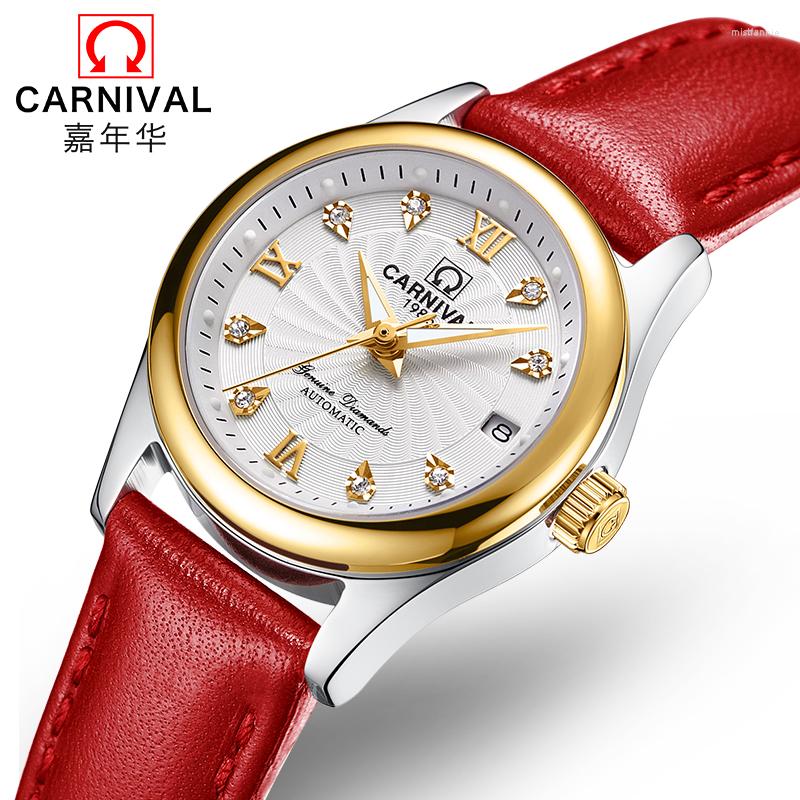 Wristwatches CARNIVAL Fashion Automatic Watch Women Calendar Regalos Para Mujer Luxury Mechanical Watches Leather HD Luminous Sapphire, Gold red leather
Wristwatches CARNIVAL Fashion Automatic Watch Women Calendar Regalos Para Mujer Luxury Mechanical Watches Leather HD Luminous Sapphire, Gold red leather